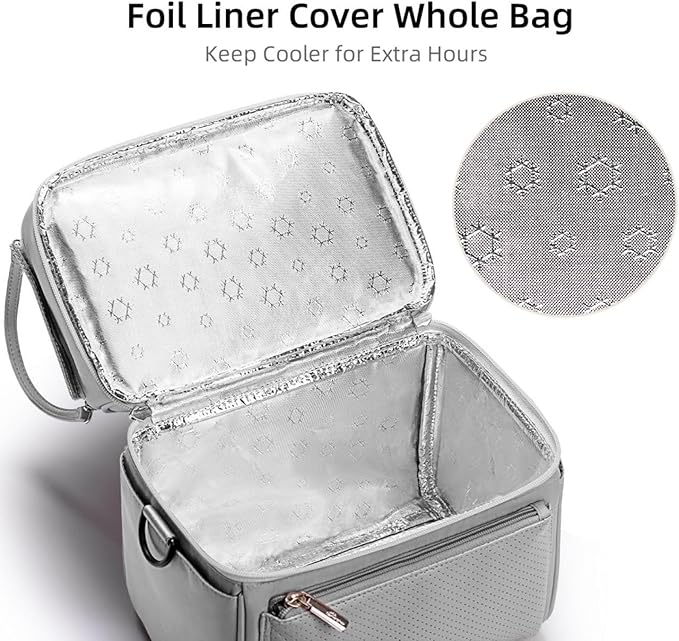 SUNVENO Breast Milk Cooler Bag with Detachable Insulation Box, Double-Layer Pumping Travel Bag for Work & Daycare, Fits Bottles, Ice Packs and Pump Parts,Grey