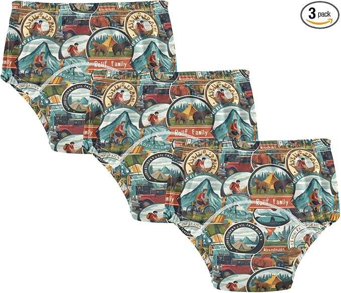 Little Girls Sleep Training Pants Absorb Water Sleep Underwear for Toddler Girls 3T Circular Icons Depicting People Hiking Bear Cubs and Bears
