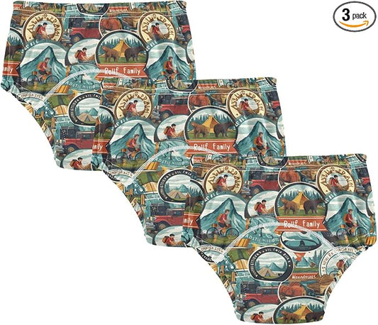 Baby Boys Training Underwear Absorb Water Shorts Underwear for 5T Circular Icons Depicting People Hiking Bear Cubs and Bears