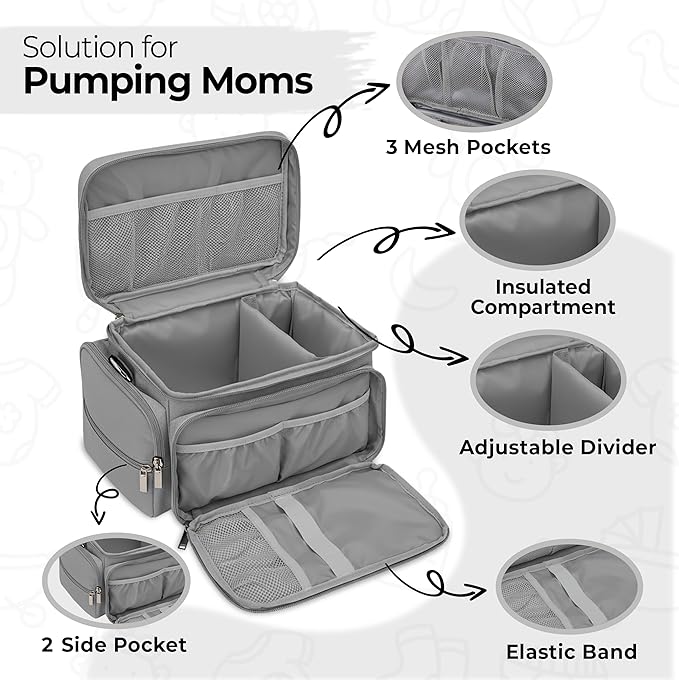 Breast Pump Bag Fit for Spectra S1 and S2, Wearable Breast Pump Bags with Milk Pack, Pumping Bag with Waterproof Mat for Pump Accessories, Bottle Bags for Travel and Family, Gray