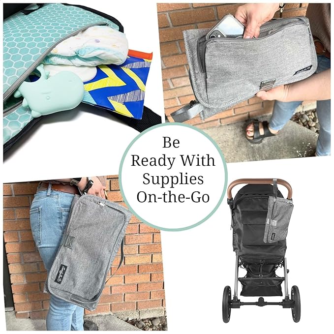 SnoofyBee - Portable Playtime Changing Pad: 3-in-1 Diaper Clutch, Changing Station, and Clean Hands Toy Barrier. Water-Resistant and Stylish, with Dual Storage Pockets. Grey-2024-Improved-Version