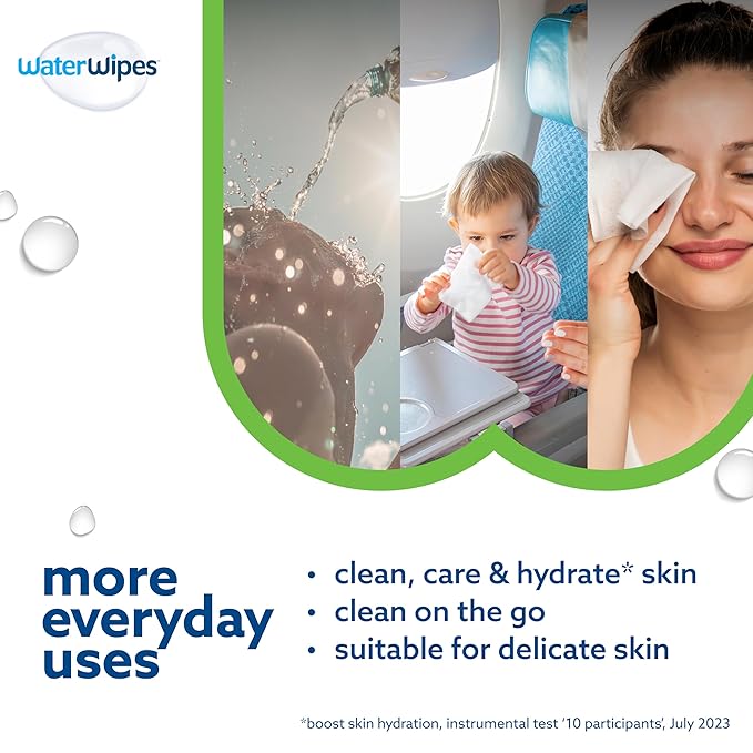 WaterWipes Sensitive+ Hydrating Boost Wipes, 3-In-1 Cleans, Cares, Hydrates, 99% Water with Aloe Vera, Unscented & Hypoallergenic Baby Wipes, 360 Count (6 Packs)