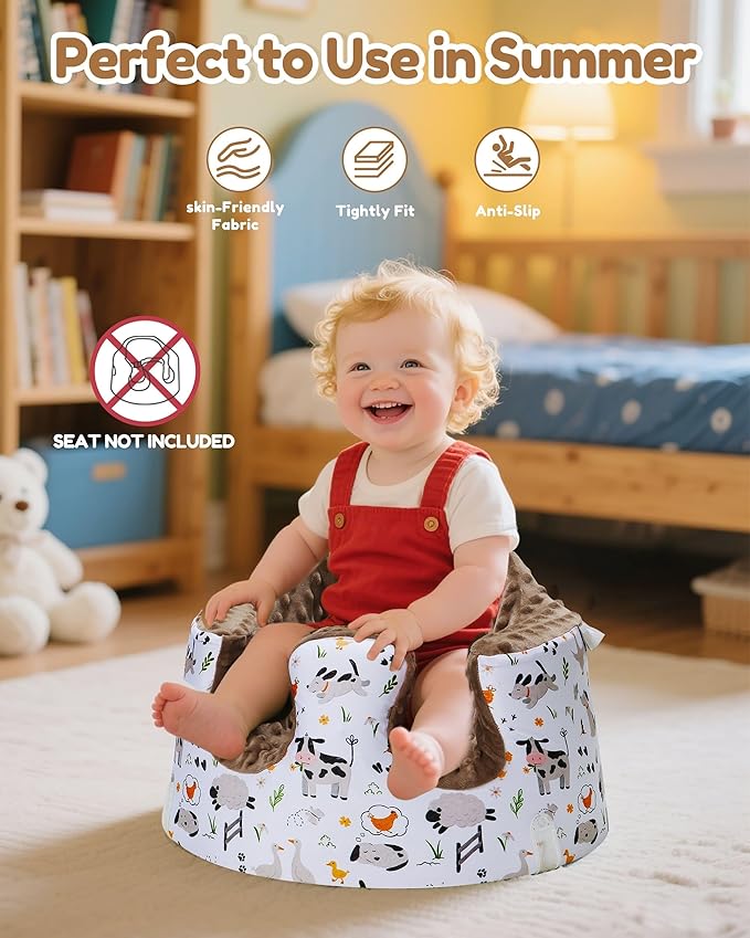 BOMOLOUR Seat Cover Compatible with Bumbo and Nuby Seat, Removable Breathable Baby Floor Seat Cover for Boys and Girls, Seat Not Included (Brown Farm)