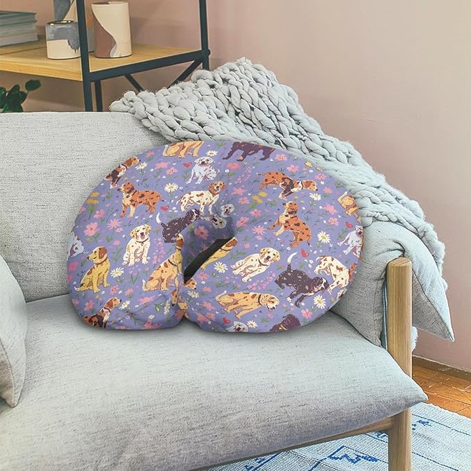 Jeiento Cute Dog Theme Pillow Covers Comfortable Pillowcase Floral Puppy Feeding Pillow Covers,Purple Breastfeeding Pillow Slipcover Fits U-Shaped Nursing Pillow