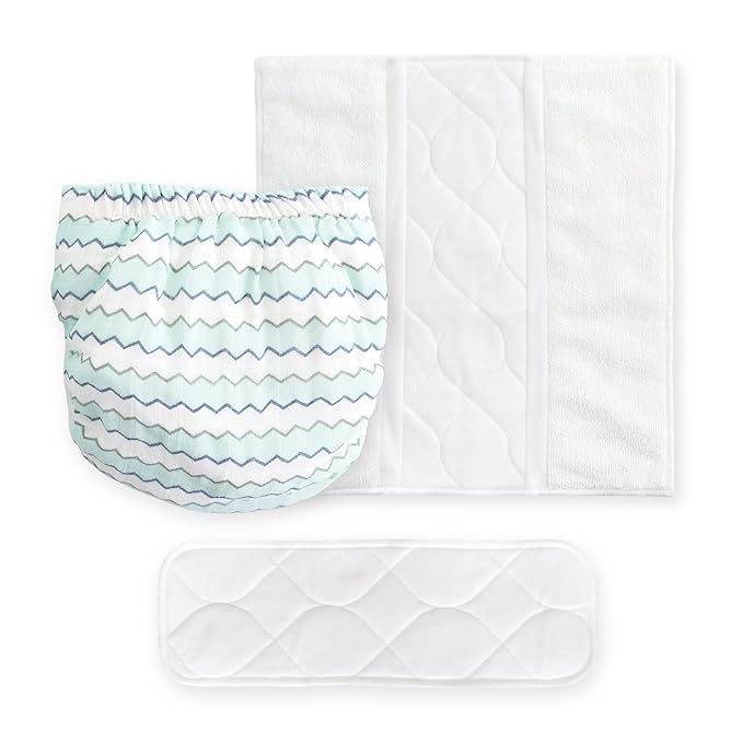 Amazing Baby Hybrid Cloth Diaper Cover with Pocket-Sling, Med, Sz 3 (12-25 lbs), Use with Boosties Inserts, Denim Mini Chevron, SmartNappy Set includes Muslin Cover + Tri-fold Insert + Booster Pad
