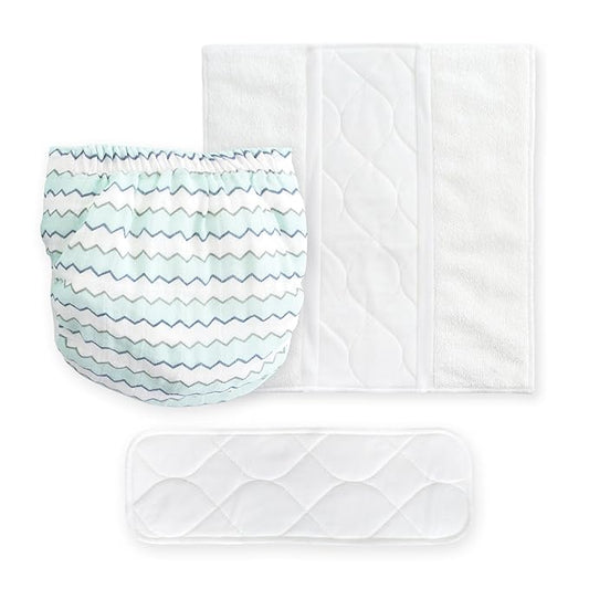 Amazing Baby Hybrid Cloth Diaper Cover with Pocket-Sling, Med, Sz 3 (12-25 lbs), Use with Boosties Inserts, Denim Mini Chevron, SmartNappy Set includes Muslin Cover + Tri-fold Insert + Booster Pad