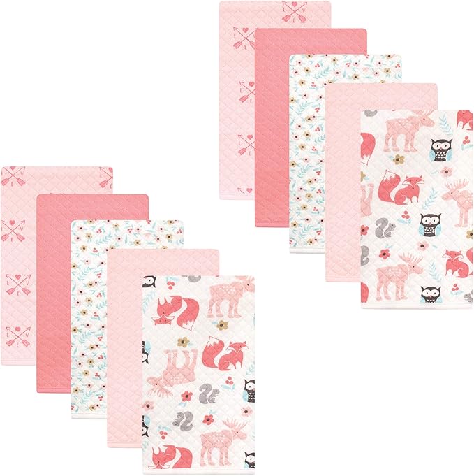 Hudson Baby Unisex Baby Quilted Burp Cloths, Girl Forest, One Size