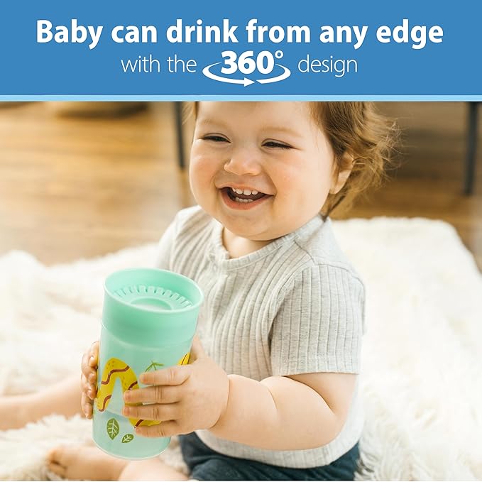 Dr. Brown's Milestones Wide-Neck Sippy Spout Bottle with 100% Silicone Handles & Milestones Cheers 360 Cup Spoutless Transition Cup, Travel Friendly