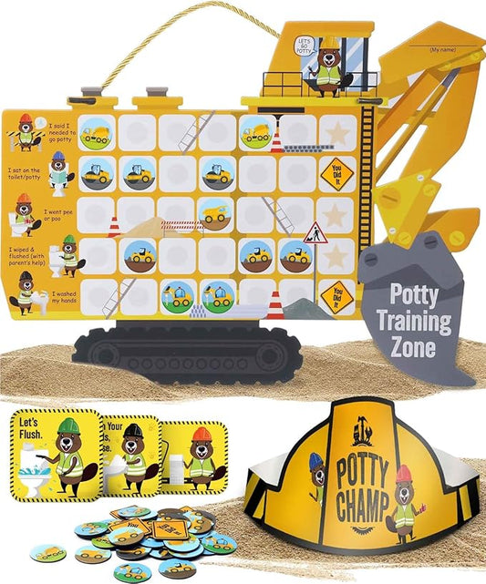 Potty Training Chart with 35 Stickers, 3 Reminder Stickers and Crown for Toddlers Boys and Girls - Potty Training Rewards for Kids - Tractor