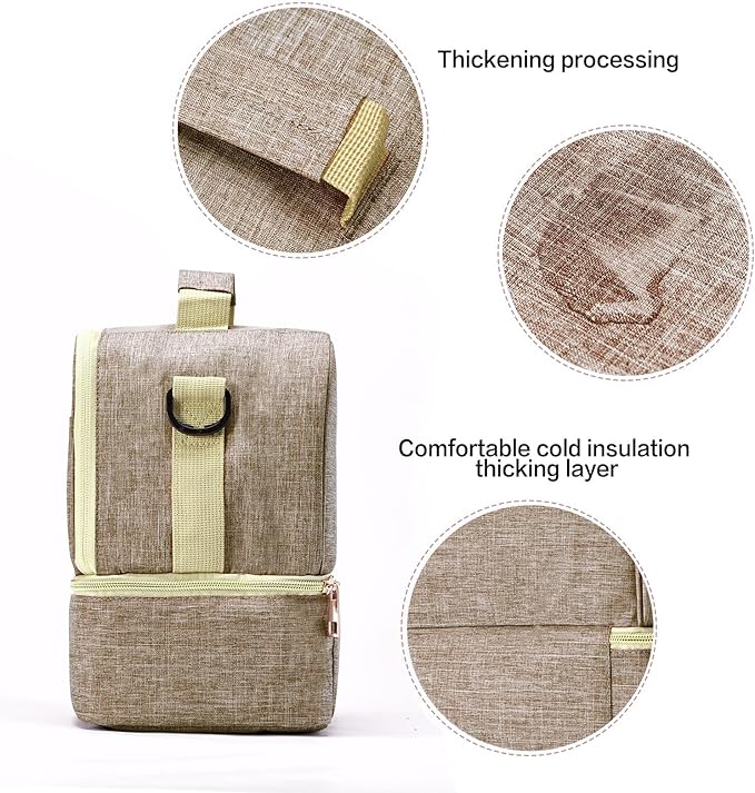 Breast Pump Bag Cooler Compartment for Breast Pump - Cooler and Moistureproof Bag Double Layer for Mother Breast Milk Pump Lunch Bag Outdoor Working (Khaki)