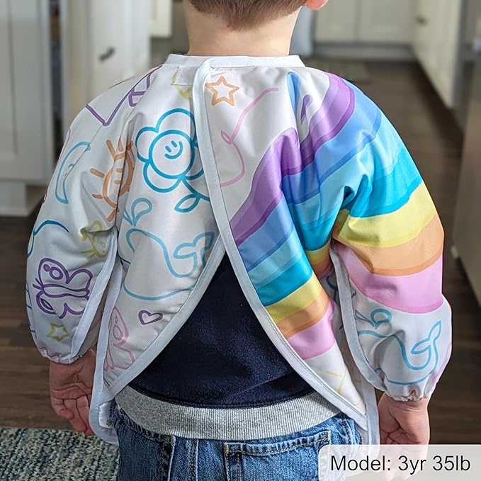 Madrona Brands Toddler Art Smock 1-3 Years | Long Sleeve Kids Waterproof Cover with Pockets | Crafts, Paint Apron, Baby Bib