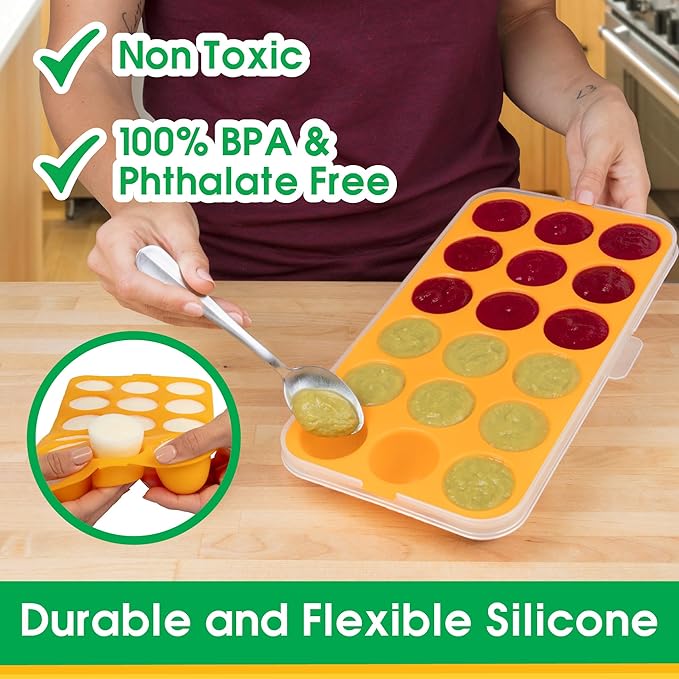 Baby Food Storage Tray - Silicone Pop Out Portion Freezer Tray (2 Pack) - Breast Milk and Food Storage Made Easy
