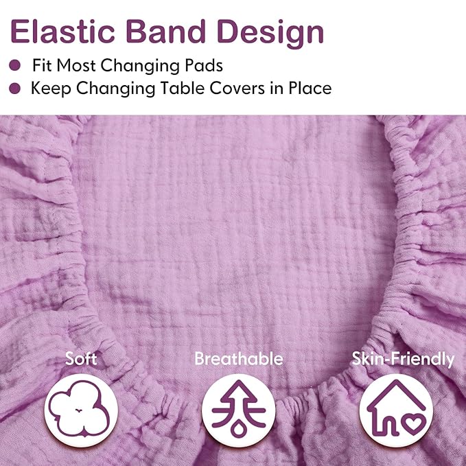 Mixweer 4 Pack Muslin Changing Pad Cover Soft Breathable Cotton Diaper Changing Table Pad Cover Table Sheets for Baby Boys Girls, Fit 2 Sizes(Pastel Color)