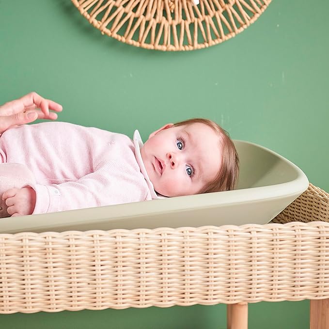 Nattou Softy Changing Pad - Wipeable Baby Changing Mat- Durable, Water-Resistant, Cocoon Shape with Honeycomb Bottom Grips BPA-Free, Assimilates Room Temperature - Green