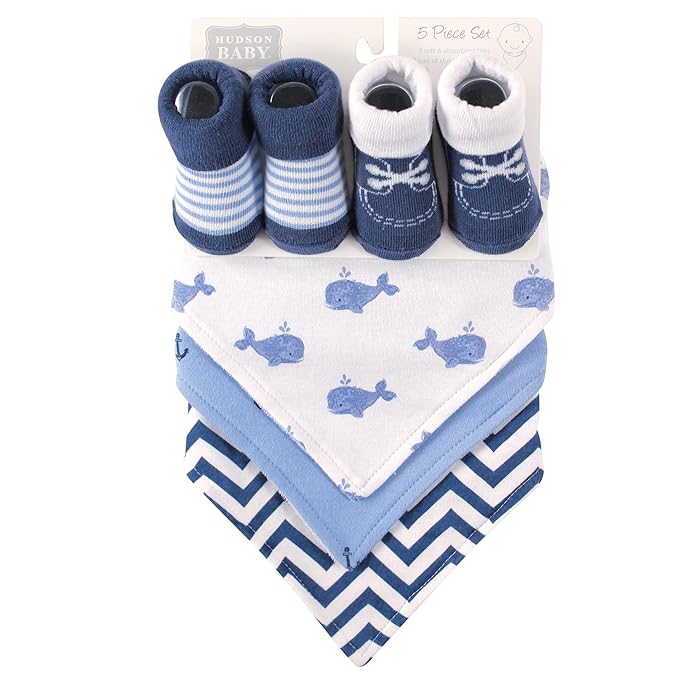 Hudson Baby Unisex Baby Cotton Bib and Sock Set, Whale, One Size