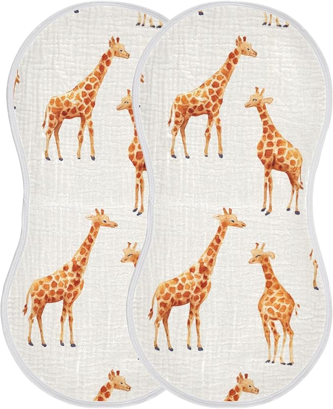 Africa Giraffe Animal Burp Cloths Baby Boys Girls Absorbent Soft Cotton Burping Cloths Rags 2 Pack