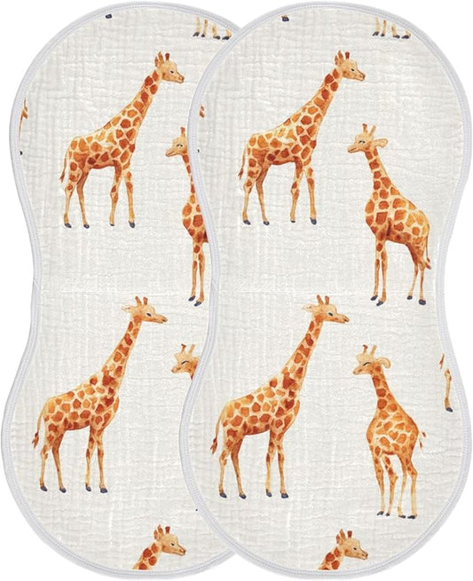 Africa Giraffe Animal Burp Cloths Baby Boys Girls Absorbent Soft Cotton Burping Cloths Rags 2 Pack