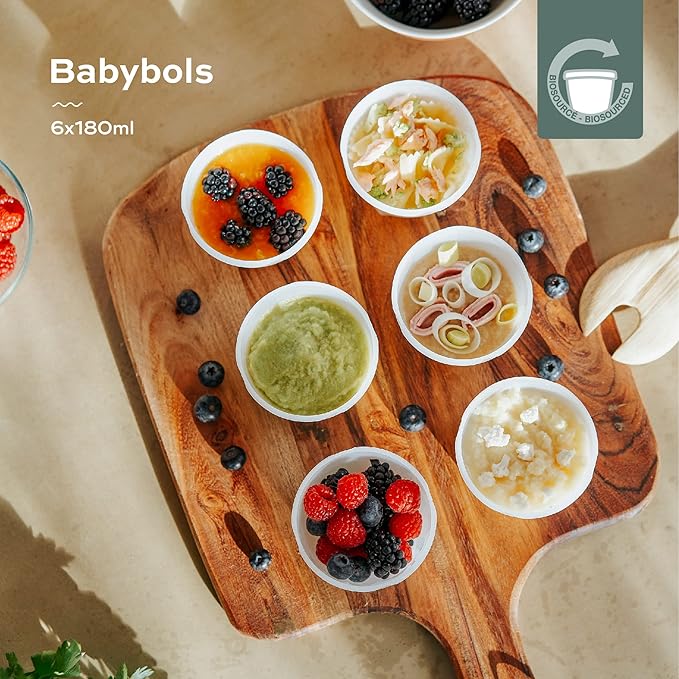 Babymoov Eco-Friendly Baby Food Jars, Set of 6 (6oz Each) BPA-Free Storage Containers, Made from Biosourced Sugar Cane, Leakproof Silicone Lids, Microwave, Freezer & Dishwasher Safe