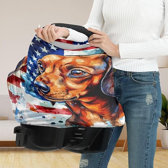 Belidome 4th of July Breastfeeding Cover American Flag Patriotic Nursing Cover Up Sausage Dog Baby Carseat Canopy