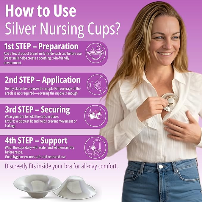 M7G Silver Nursing Cups for Breastfeeding Mothers | Natural Silver Nipple Shields | Reusable Nipple Protector for Sore Nipples | Breastfeeding Essentials | Nickel Free | 925 Silver