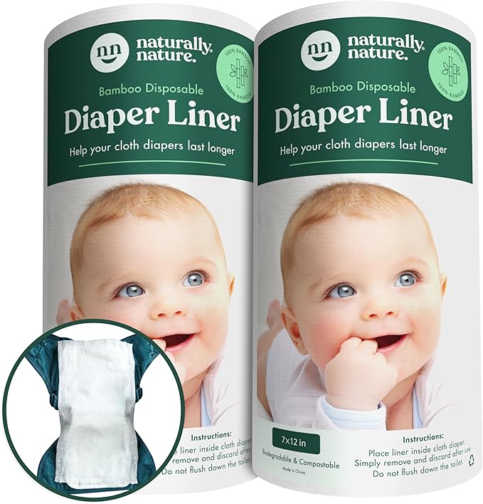 Naturally Nature Disposable Cloth Diaper Liners, Unscented, Fragrance-Free, Chlorine Free Diaper Inserts - 200 Count - (2 Rolls, 100 Sheets per Roll)