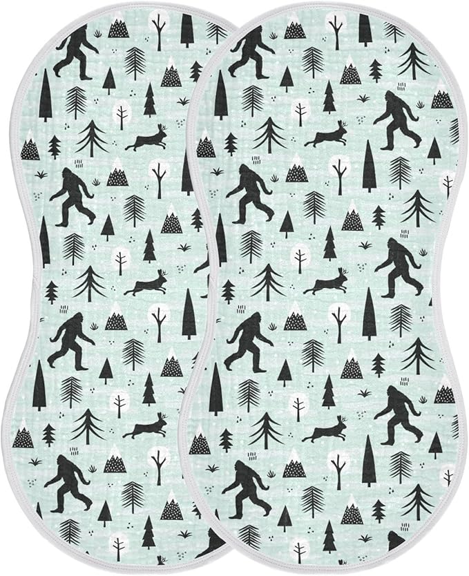 Muslin Burp Cloths for Baby Boys and Girls - 2-Pack Ultra Absorbent Bigfoot Sasquatch Muslin Washcloths, Newborn Towel, Milk Spit Up Rags, Burp Cloth Bibs for Unisex, 22 x 11 Inch