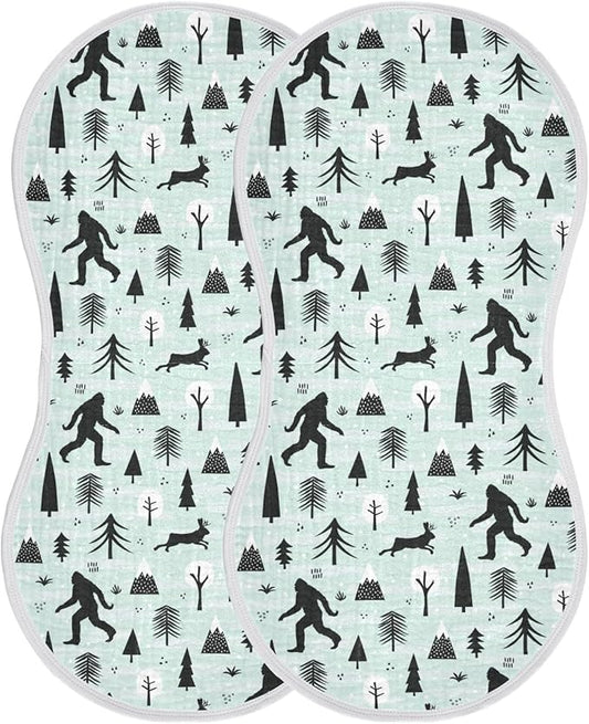 Muslin Burp Cloths for Baby Boys and Girls - 2-Pack Ultra Absorbent Bigfoot Sasquatch Muslin Washcloths, Newborn Towel, Milk Spit Up Rags, Burp Cloth Bibs for Unisex, 22 x 11 Inch