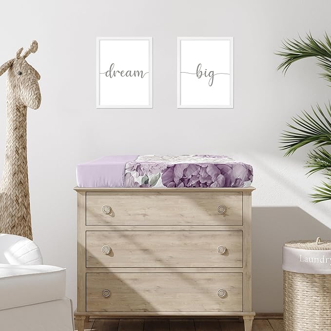 Sweet Jojo Designs Lavender Purple Boho Shabby Chic Floral Girl Baby Changing Pad Cover Infant Newborn Diaper Table Change Mat Sheet Lilac Violet Ivory Bohemian Vintage Garden Watercolor Flower Nature