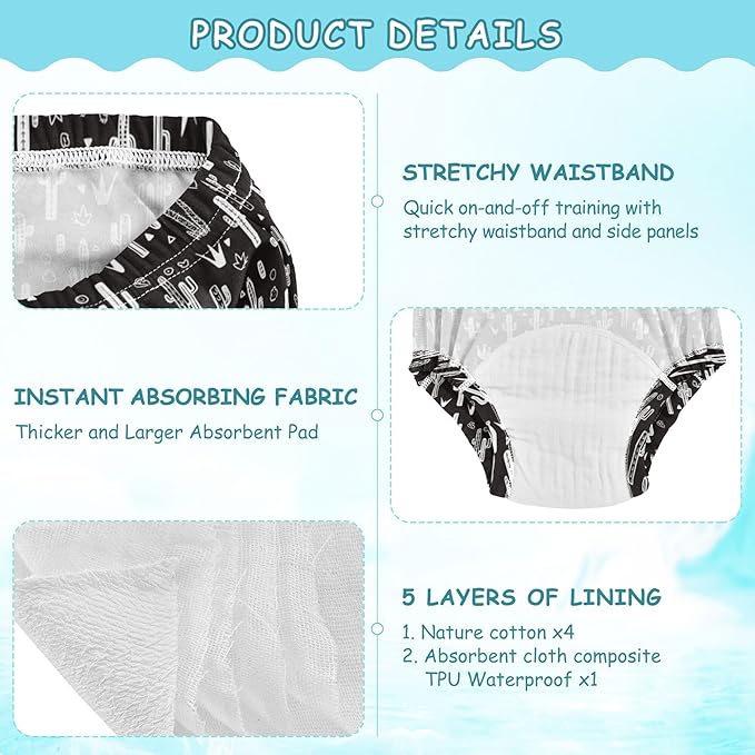 Little Girls Potty Training Underwear Pants Leakproof Sleep Underwear for Kids 4T Cactus Pattern Simple Shapes