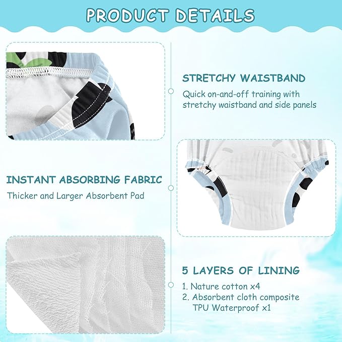 Toddler Potty Training Underwear Cotton Absorbent Soft Baby Girl Boy Potty Training Pant 2T-5T