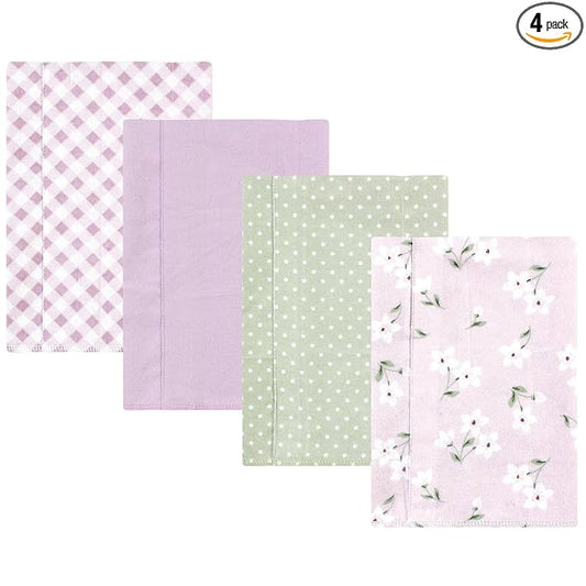 Hudson Baby Unisex Baby Cotton Flannel Burp Cloths, Purple Dainty Floral 4 Pack, One Size