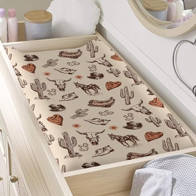Western Diaper Changing Pad Cover Cowboy Horse Diaper Changing Pad Cover Cow 32''*16'' Changing Table Cover Cactus Breathable Soft Changing Pad -Cover