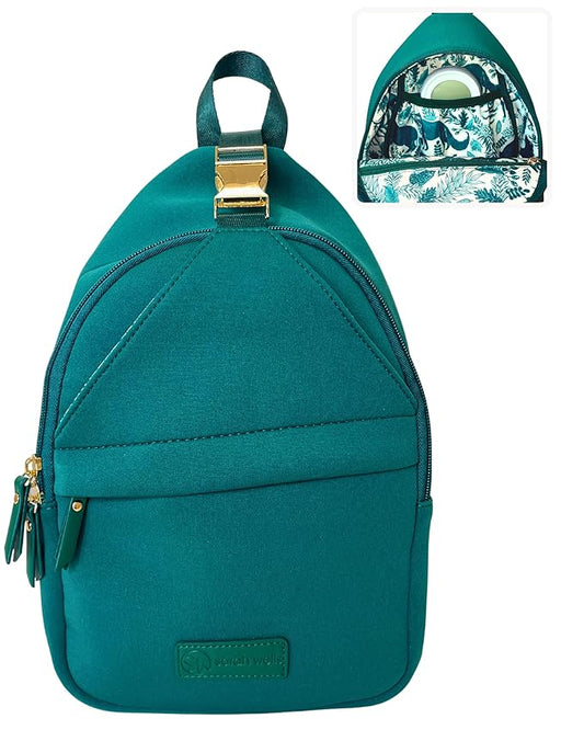 Sarah Wells Allie Sling Pump Bag – Fits All Wearable Cup Pumps & Portable Pumps – Machine Washable Neoprene Crossbody with Insulated Pocket, Water Bottle Holder & Hands-Free Design (Forest Green)