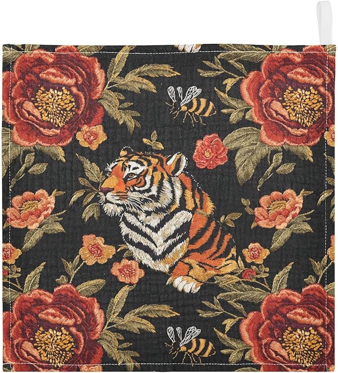 vvfelixl Tiger Bee Flower Baby Burp Cloths Baby Muslin Washcloths for Boys Girls Cotton Babys Face Towel for Newborn Infants Soft and Absorbent 11.8 X 11.8 in, 5 Pack