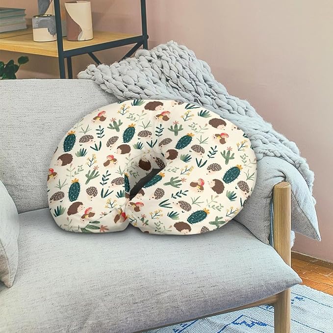 Hedgehog Cactus and Floral Nursing Pillow Cover for Baby Boy Girl Ultra Soft Comfortable Newborn Nursing Pillow Case Easy to Use and Dustptoof