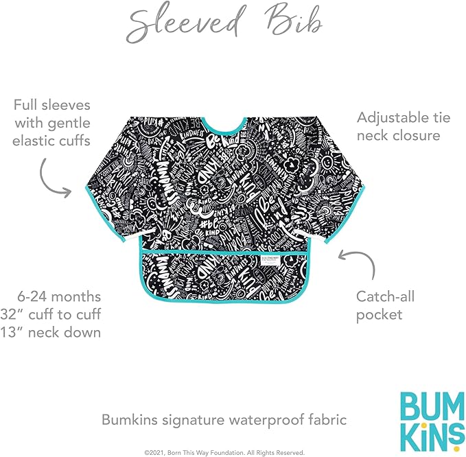 Bumkins Sleeved Bib for Girl or Boy, Baby and Toddler for 6-24 Mos