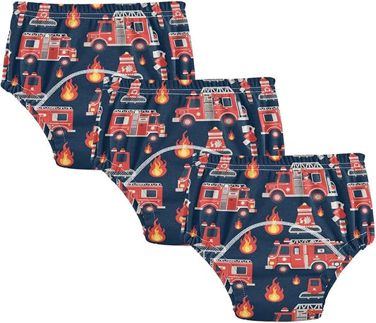 Little Girls Training Underwear Absorb Water Boxer Briefs Underwear Under Garment for Kids 4T Hand Drawn Fire Trucks