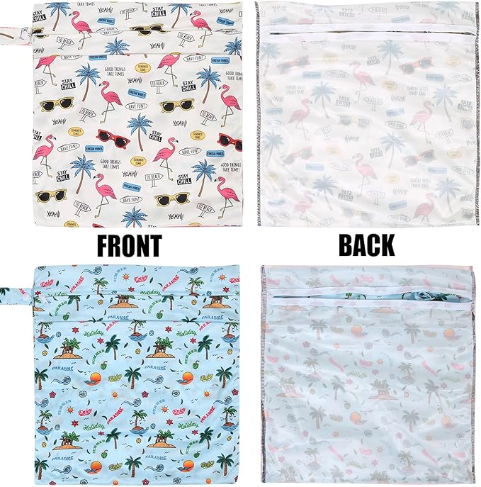 2pcs Cloth Diaper Wet Dry Bags, Waterproof Reusable Wet Bag with 2 Zipper Pockets & Handle, Washable Laundry Bags for Baby Adult Clothes Travel Beach Pool Daycare Yoga Gym Exercise Swimsuits,