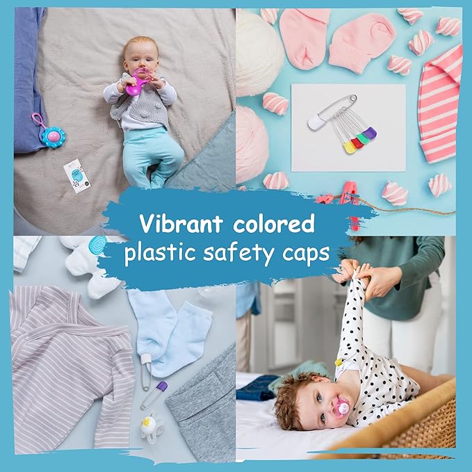 50 PCS Diaper Pins - Stainless Steel Pins with Plastic Safety Lock, Large Nappy Pins with Colorful Plastic Heads, 5.5cm x 1.1cm - Safety Pins for Baby Cloth Diapers