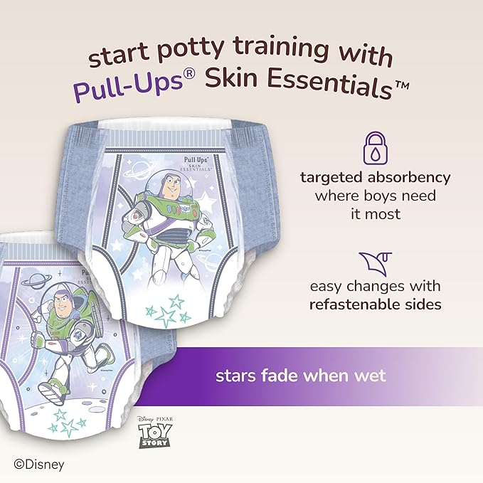 Pull-Ups & Huggies Skin Essentials Bundle: Pull-Ups Skin Essentials Training Pants for Boys, Size 2T-3T (16-34 lbs), 124 Count (4 Packs of 31) & Huggies Skin Essentials Baby Wipes, 6 Packs, 336 Count