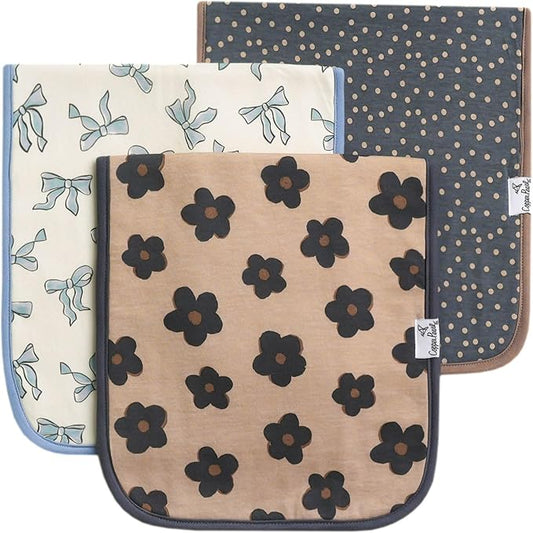 Copper Pearl Baby Burp Cloths for Boys & Girls - Cotton Burp Cloths Baby Girl & Boy, 3 Pack Soft Spit Up Rags, Extra Absorbent Layers for Newborn, Infant Towels, 21x10 in - Gemma in Tan Set