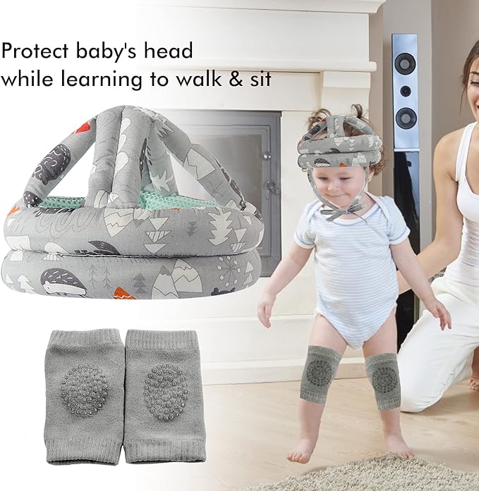 Baby Safety Helmet Infant Toddler Breathable & Adjustable Head Cushion Bumper Bonnet for Running Walking Crawling（Grey Forest）