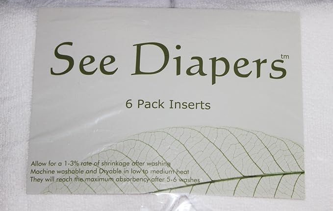 See Diapers 6 Pack 100% Microfiber Inserts for Baby Cloth Diapers Reusable 4 Layers