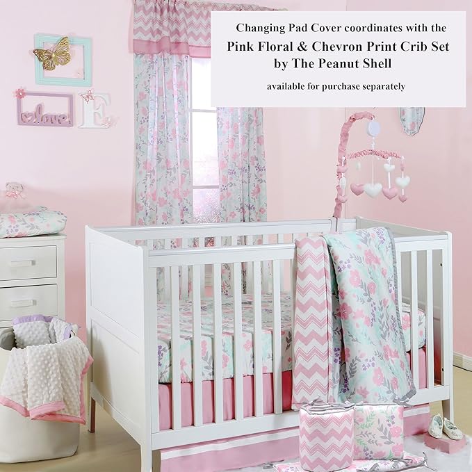 Floral Changing Pad Cover in Pink, Mint, Purple and Grey by The Peanut Shell