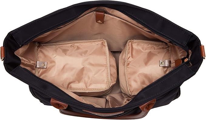 Sarah Wells Abby Breast Pump Tote with Real Leather Straps – Stylish Pumping Bag with Insulated Pockets, Laptop Storage & Easy-Clean Interior – Professional Breast Pump Bag for Work & Travel (Black)