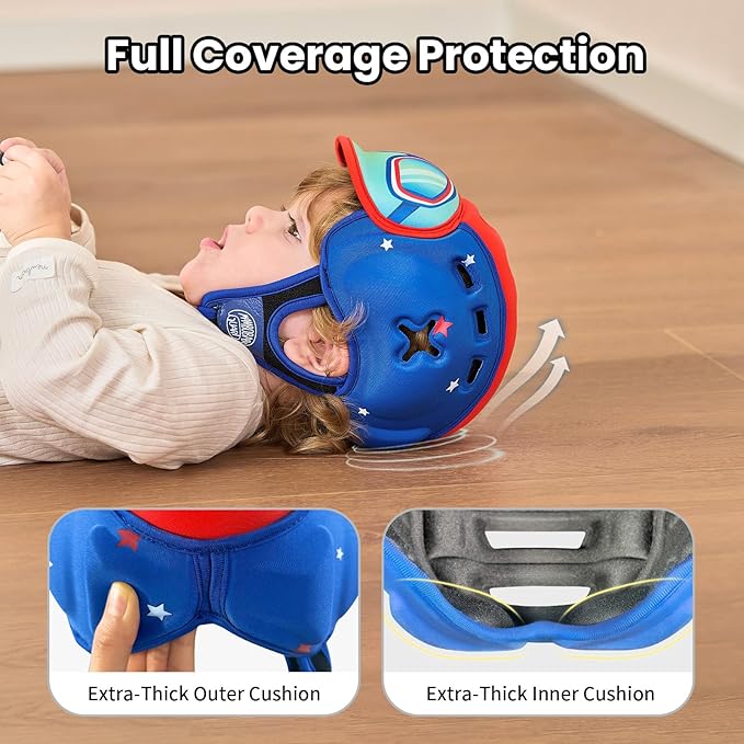 Mambobaby Baby Head Protector Helmet for Crawling and Walking, Breathable Soft Helmet, Ultra-Lightweight & Adjustable, Prevents Bumps Safety Helmet for Infants Toddlers 6-24 Months (Cool Pilot)