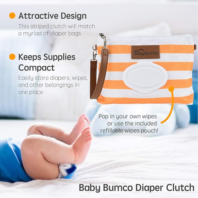 Baby Bum Brush Bumco Diaper Clutch - Portable Wipes Dispenser & Travel Essential, Airtight Refillable Wipes Container, Diaper Bag Purse