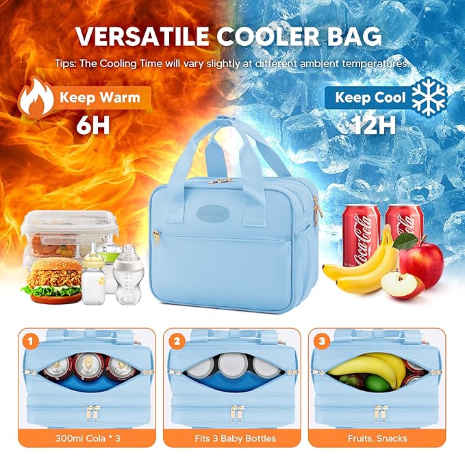 PIIOSER Breastmilk Cooler Travel Bag with Ice Pack, Compatible with Wearable Breast Pumps & Accessories - Portable Hands Free Breast Pump Carrying Case for Nursing & Working Moms, Blue