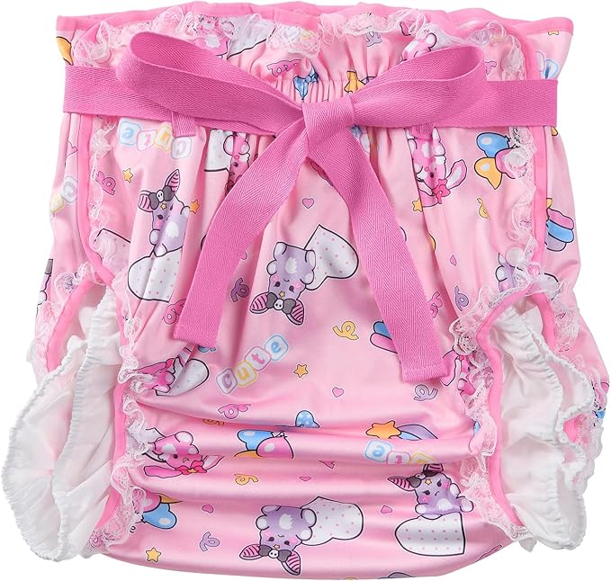 Littleforbig Silky Adult Ribbon Omutsu Diaper Wrap Cover Washable Adjustable Reusable Waterproof - Baby Usagi & Bella Pattern M