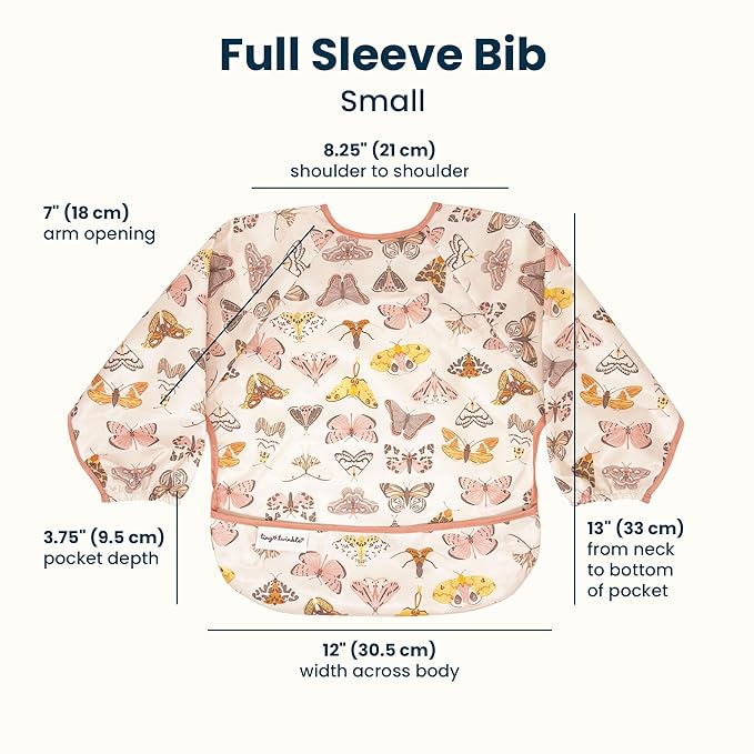 Tiny Twinkle Long Sleeve Bib for Babies & Toddlers | Waterproof Smock Bib for Eating | Machine Washable & Mess-Proof Feeding Essentials | Newborn Shower Gift (Flutter, 6–24M)